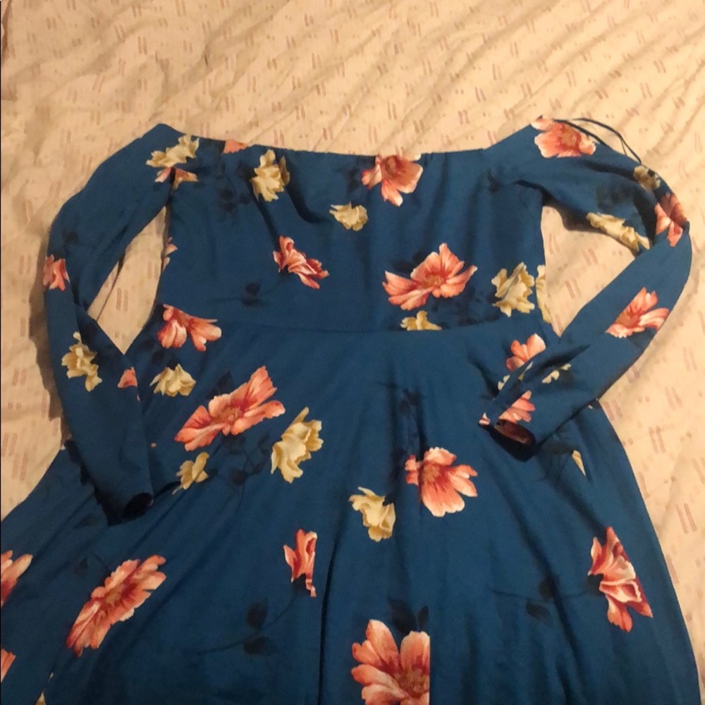 Teal floral off shoulder dress